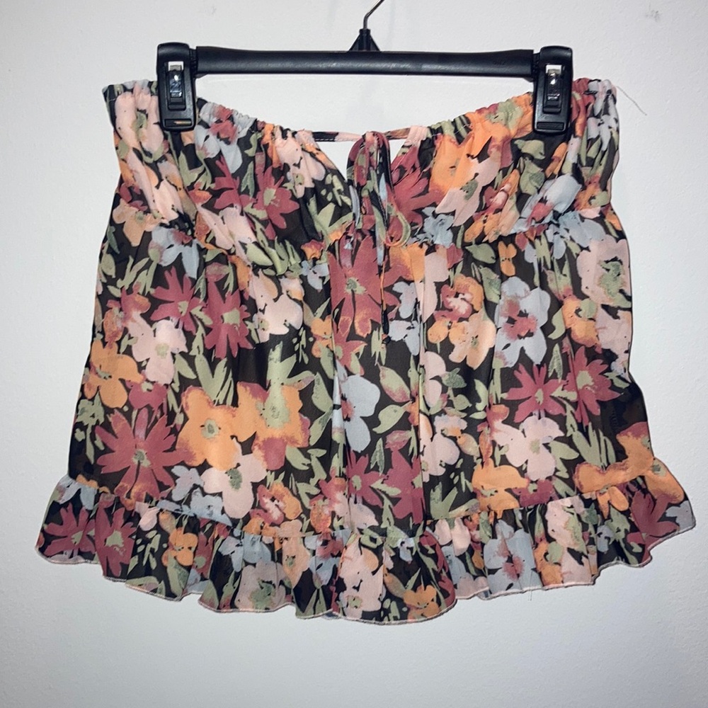 Pacsun floral tie front strapless top